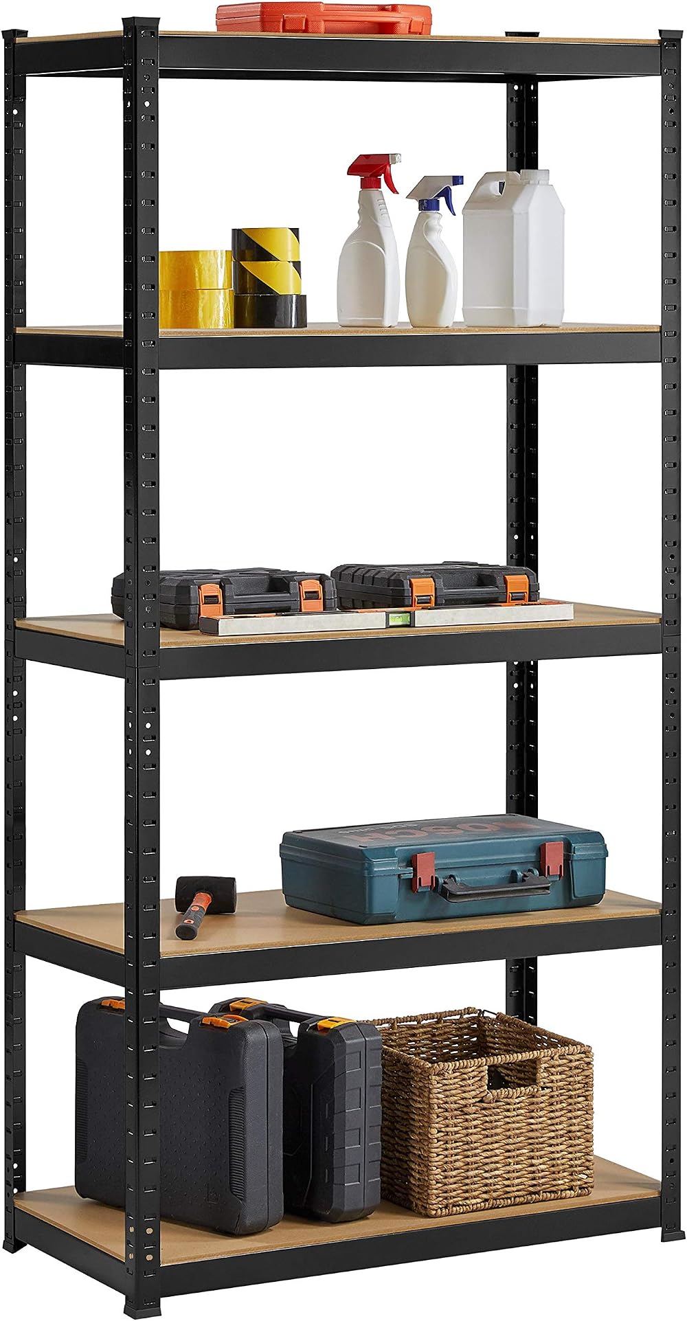 Yaheetech 5-Tier Adjustable Steel Garages Shelving Unit 180x90x45cm Black