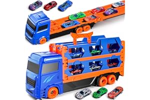 iHaHa Toddler Toys for 3 4 5 6 Years Old Boys, Die-Cast Transport Truck Car Toys 64 -Inch Race Track for Boys Kids, Toddler Car Toys Track Set for Kids Boys Girls