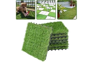 XLX TURF Interlocking Artificial Grass Tiles 9 Pack, 12x12 Inch Self-Draining Fake Grass Deck Flooring Mat Patio, Balcony, Backyard, Dog Potty Grass, Indoor Outdoor Landscape Garden Lawn