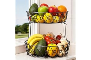 2-Tier Wire Fruit Basket for Kitchen Counter,Corner Fruit Stand Stackable,Two Tier Vegetable Holder for Kitchen,Countertop Me