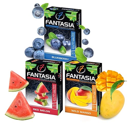 fruit flavoured tobacco Fantasia Nicotine-Free Hookah, Hookah Shisha Flavors, Tobacco & Nicotine  Free, Fruit Variety Pack, 50-Gram (Pack of 3) F3 in Saudi Arabia
