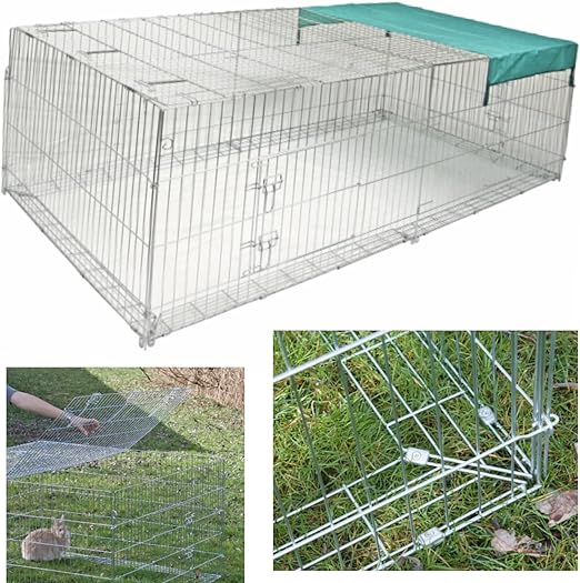 Freigehege Kaninchen Hasen Freilaufgehege Auslauf Meerschweinchen 230x115x70cm Gitter Gehege Outdoor Kafig Kaninchengehege Hasengehege Mobil Aufklappbar Mit Sonnenschutz 4 Turen Ausbruchsperre Verhindert Buddeln Ausbrechen Gegen Katzen Marder Vogel