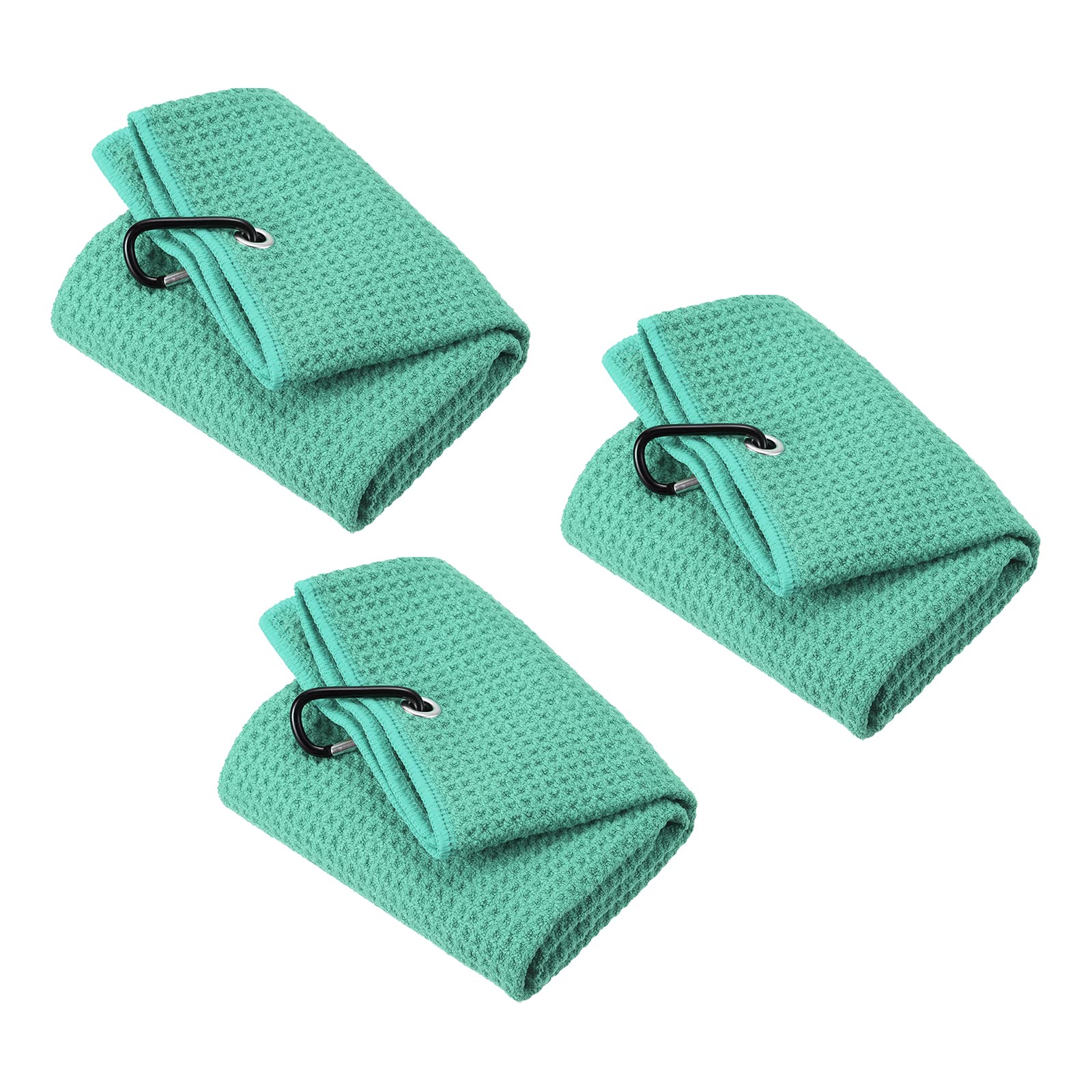 PATIKIL 20"x16" Tri-Fold Golf Towels, 3 Pack Waffle Pattern Towels Soft Fiber Strong Water Absorption with D Clip for Golf Lovers, Green — image 1