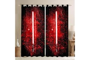 Feelyou Lightsaber Curtains 42W X 63L Inch for Kids Boys Teens Red 2 Panels Window Curtains Bedroom Home Decor Tie Dye Rod Pocket Thermal Insulated Window Treatment Drapes Room Decoration