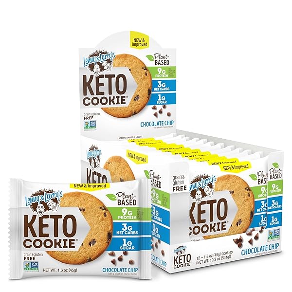 LENNY & LARRY’S COOKIE, CHOCOLATE CHIP, SOFT BAKED, 9G PLANT PROTEIN, 3G NET CARBS, VEGAN, NON-GMO, 1.6 OUNCE COOKIE (PACK OF 12) – PACKAGING MAY VARY