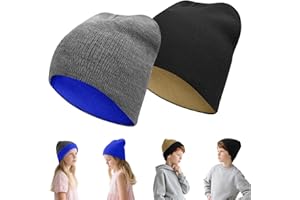 Rosoz Kids Knit Beanie Boys Girls Beanies- Kids Winter Reversible Beanie Hats with Double Sides for 7-12 Years