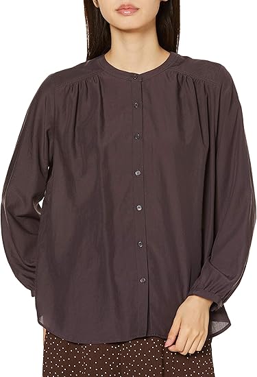 Amazon プチオンフルール 抗菌防臭ノーカラーブラウス レディス レディース シャツ ブラウス 通販