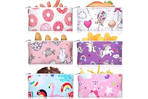 Chumia 6 Pcs Reusable Snack Bags Christmas Gifts Food Safety Washable Snack Bags Lunch with Zipper Portable Sandwich Bag Food Storage Pouch Double Layer(Fresh,6.9 x 3.7 Inches)