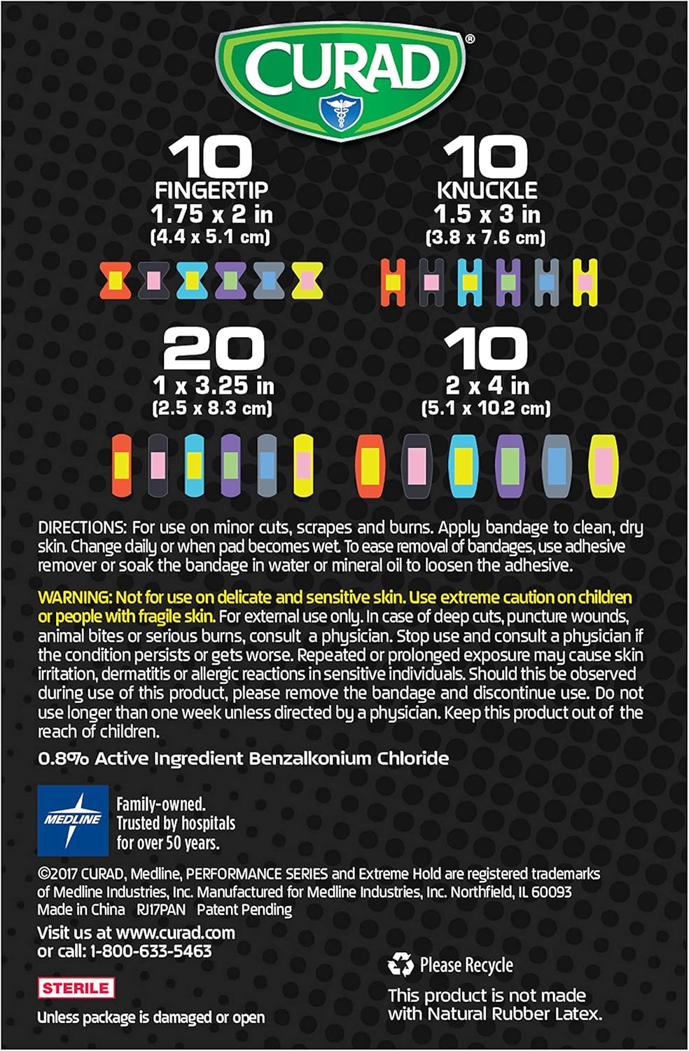 Curad Performance Series Adhesive Bandages, Assorted Variety Pack Includes Standard, XL, Finger & Knuckle Bandages, 50Count: Health & Personal Care