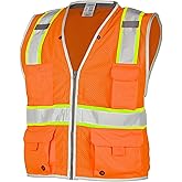 Kishigo All Mesh Contrast Men's Reflective Safety Vest 1195, ANSI Type R/Class 2, 6 Pockets Zipper, Reflective Lining