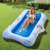 MoKo Pool Floats Adult, Large Floating Bed with Ice Bar, Tanning Bed Pool Raft Inflatable Lounger with Drink Holder Tanning Chair Inflatable Pool Toys for Party Beach Backyard