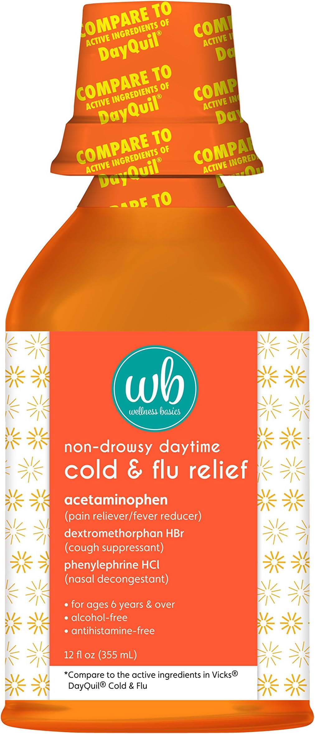 Wellness Basics Multi-Symptom Daytime Cold & Flu Relief Liquid, 12 Fluid Ounce
