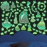 Glow in The Dark Princess and Crown Wall Decals, Glitter Stars Stickers for Baby Girls Room, Luminous Ceiling Decor for Bedroom Playroom Nursery