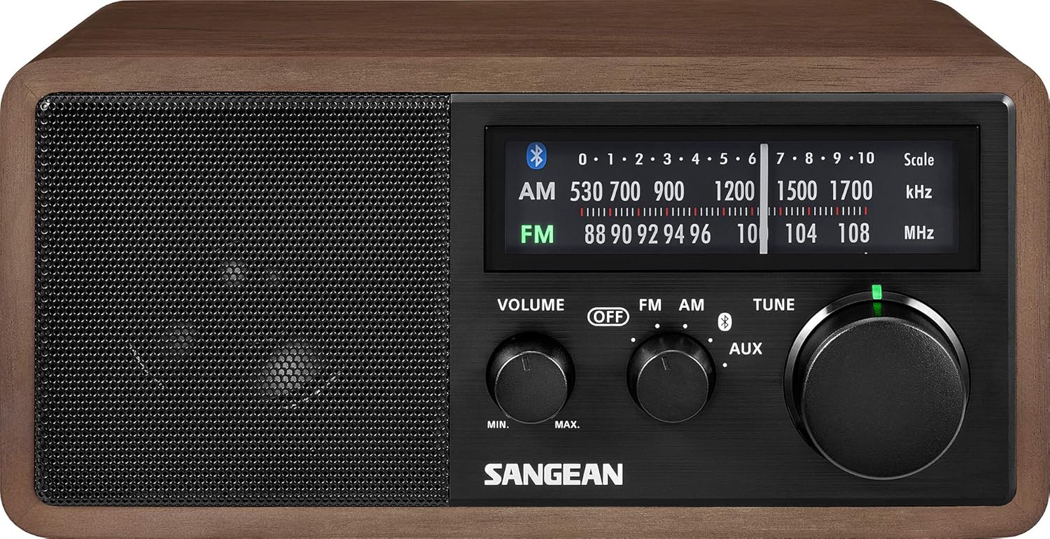 Sangean WR-16BK Professional Table Top Radio + AM/FM/NFC Bluetooth 4.1 Natural Walnut Wooden Cabinet with USB Charging for Smartphones (Black Series): Electronics