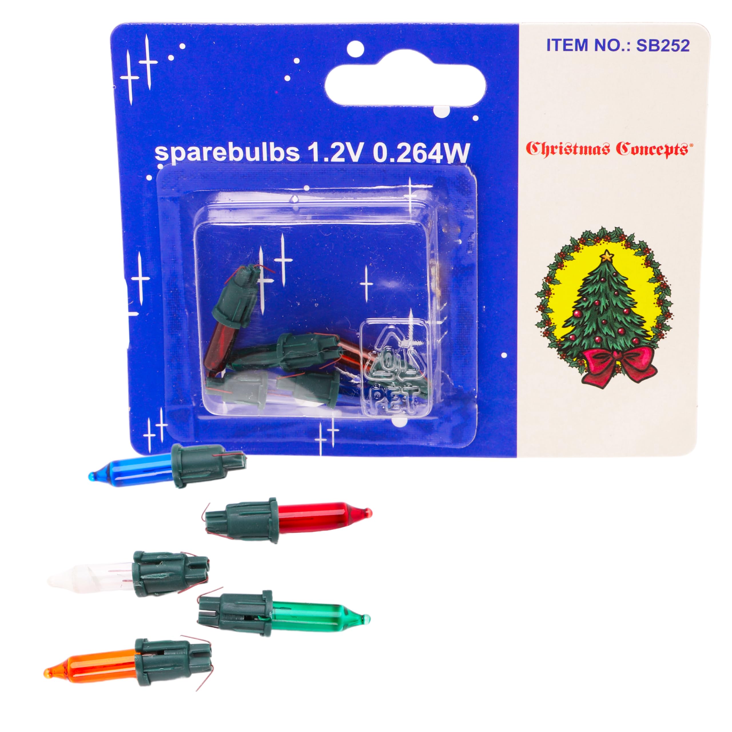 Christmas Concepts® Pack of 4 Multi-Colour Push in Spare Bulbs and 1 Fuse Bulb - 1.2v 0.22a 0.264w - Replacement Bulbs