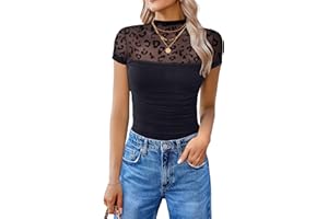 Avidlove Women Short Sleeve Bodysuit Turtle Neck Body Suits Mesh One Piece Leotard Shirt Going Out Tops Summer Outfits