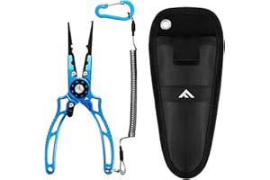 FLISSA 8 Inch Fishing Pliers, Safety Lock Design Fish Pliers Saltwater, Corrosion Resistant Aluminum Hook Remover with Braid Cutters, Sheath and Lanyard, Fishing Tool Gifts for Men