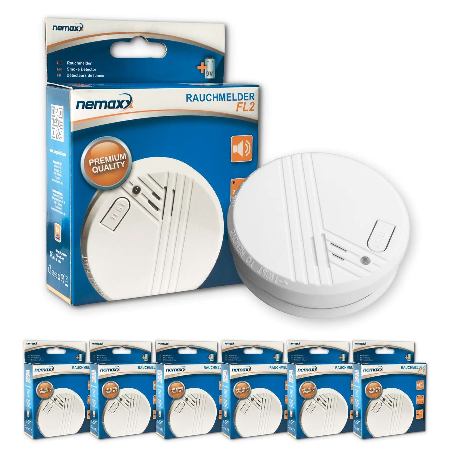6x Nemaxx FL2 smoke detector - quality smoke alarms according to EN 14604 with sensitive photoelectric technology