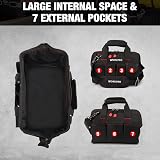 WORKPRO 12-inch Wide Mouth Tool Bag Black Red 600D Polyester Multiple Pockets view 6