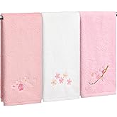 Remagr 3 Pcs Floral Hand Towels Set 100% Cotton White Pink Cherry Blossom Towel Sakura Embroidered Decorative Spring Summer Soft Absorbent Bath Towels Housewarming Gifts for Spa Guest Kitchen Bathroom