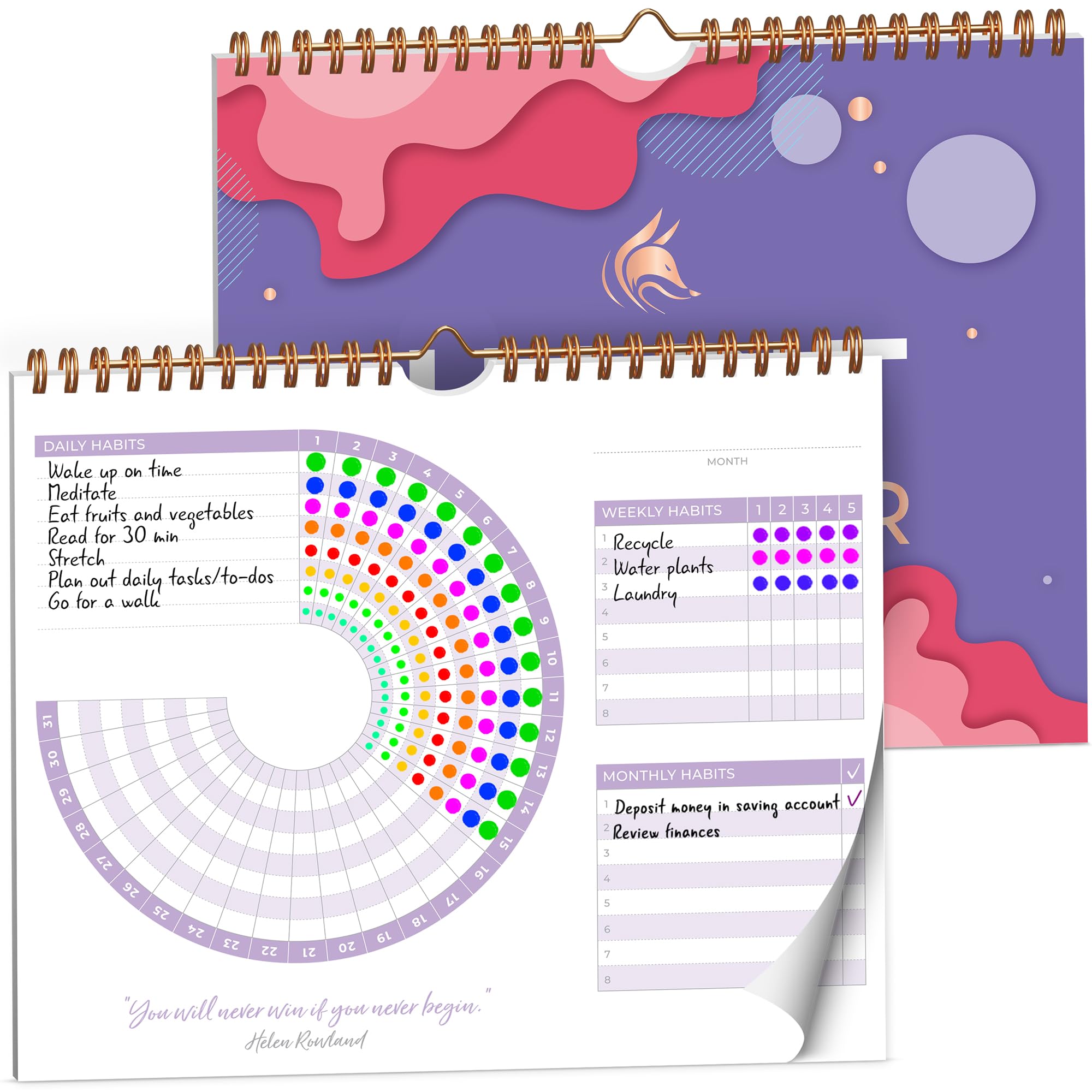 Clever Fox Habit Calendar Circle – 2-Year Inspirational Habit Tracker for Atomic Habits – Colorful Habit & Goal Planner Journal to Boost Productivity & Become Your Best Self – Lavender & Red