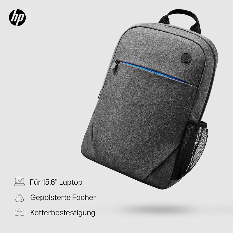 Prelude Laptoprucksack 15,6 Zoll – wasserabweisend, leicht & robust – Notebook Rucksack für Reisen, Business, Schule & Uni – gepolstert, mit Trolley-Gurt & Zubehörfächern – Grau