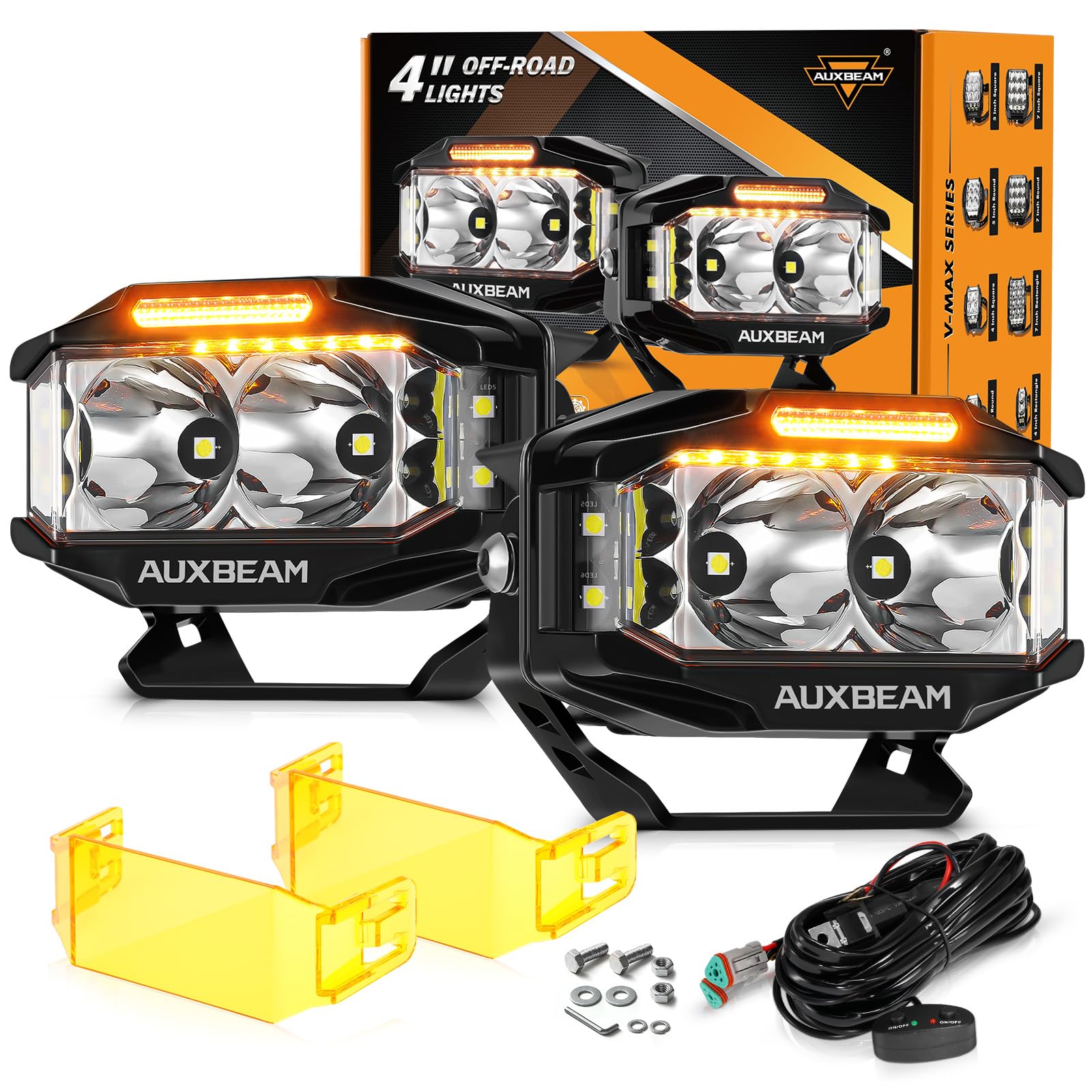 Photo 1 of Auxbeam V-MAX Series LED Light Pod, 270° Side Shooter LED Offroad Lights with Amber DRL, 4 Inch Auxiliary Ditch Light for Truck ATV Jeep Ford