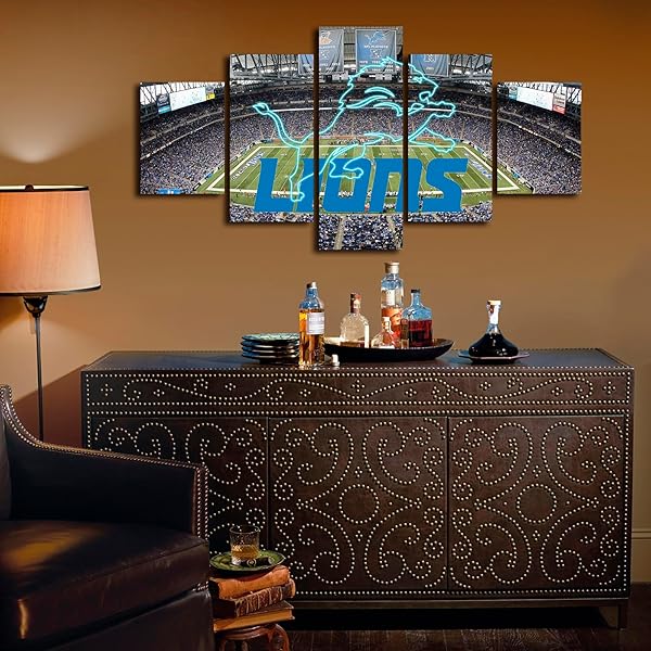 GENERIC (60X100CM/5PCS) FRAMED CANVAS PRINT ORIGINAL POSTER – DETROIT FORD FIELD WITH THE LIONS NEON SIGN – AMERICAN FOOTBALL WALL ART FOR HOME AND OFFICE DECOR
