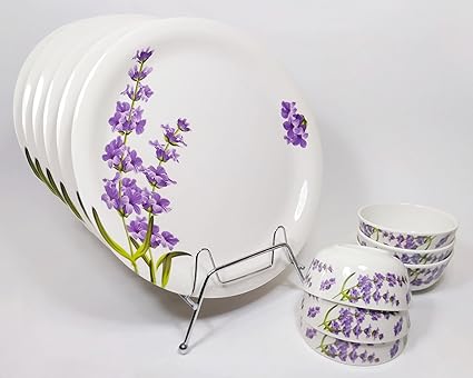 Seven Pi Orchid Vine Print Melamine Plates & Bowls, Pack Of 12
