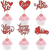 Cyodoos 24pcs Happy Valentine's Day Cupcake Toppers With Kiss Me Love You Valentine's Day Cupcake Food Picks Valentine'sDay Theme Party Cake Decorations Supplies