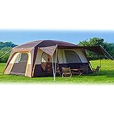 KTT Extra Large Tent 12-14 Person,Family Cabin Tents,2 Rooms,Straight Wall,2 Doors 4 Windows with Mesh,Waterproof,Straight Wall,Big Tent for Outdoor,Picnic,Camping,Gathering(Brown)