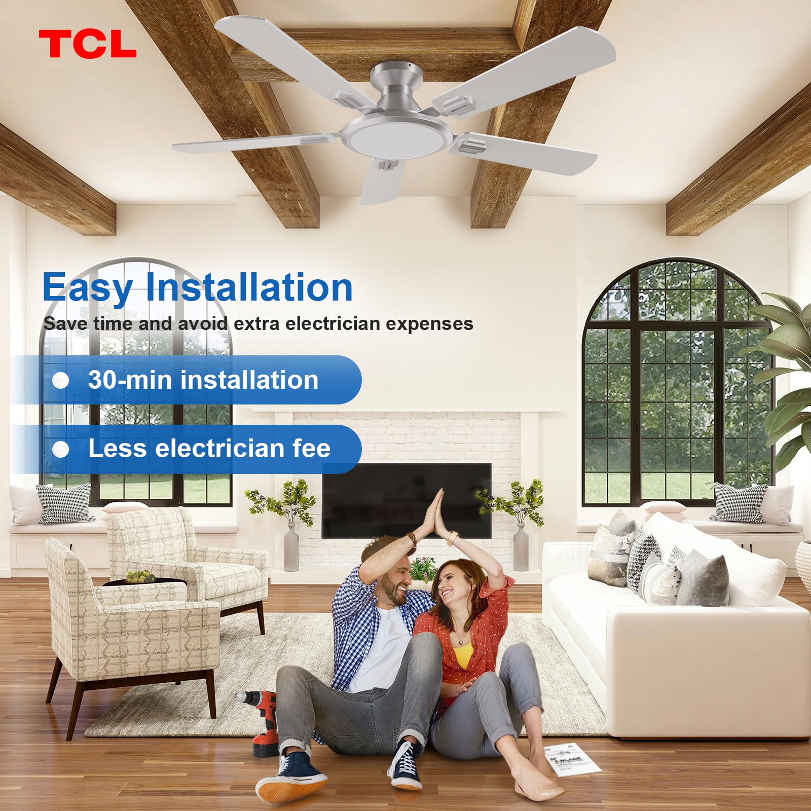 TCL Ceiling Fans with Lights, 52 Inch Low Profile