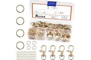Rustark 125Pcs Gold Key Chain Rings Set Include Jump Rings Lobster Claw Clasps Keychain Hooks with Key Ring for Necklace Brac