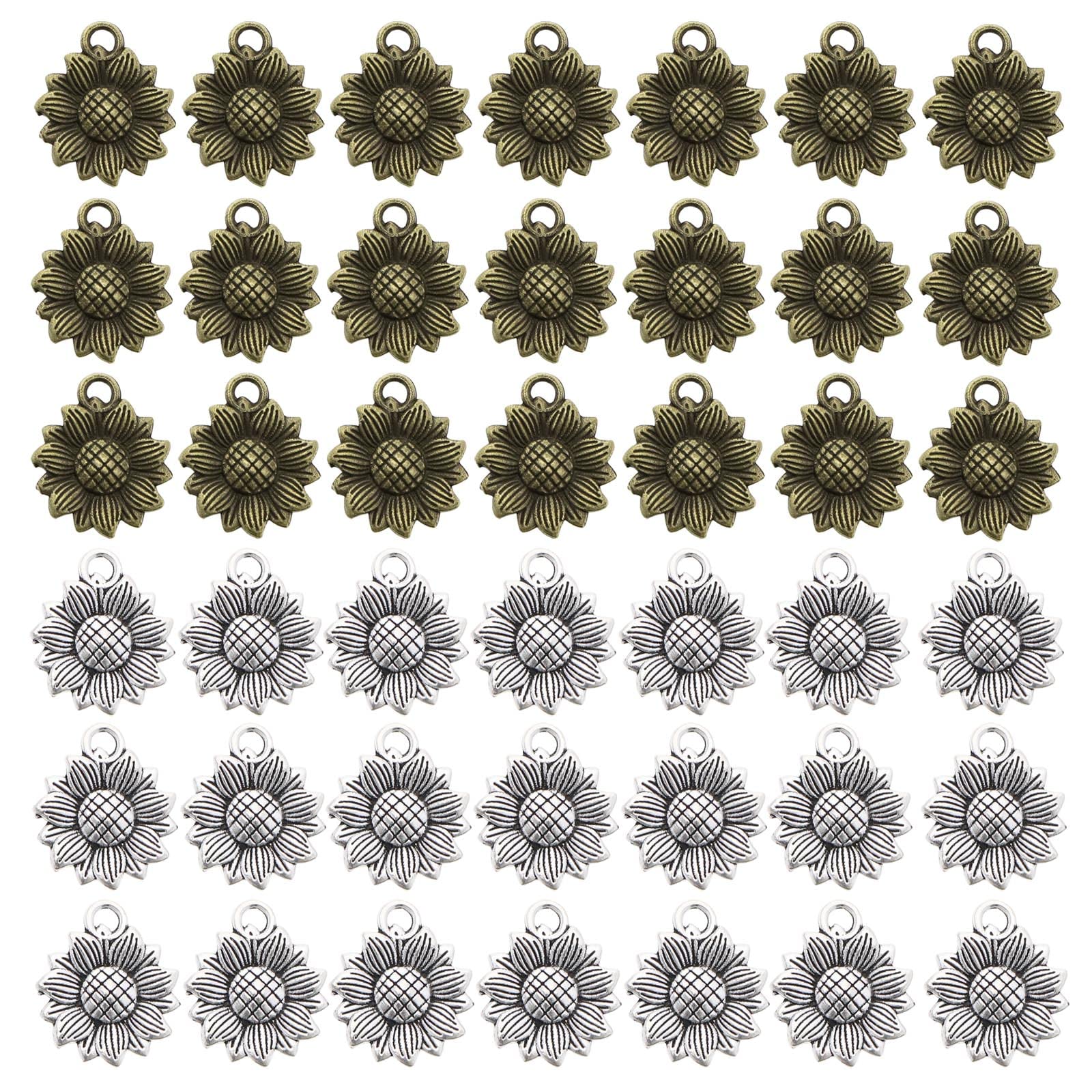 The Lord of the Tools 60Pcs Sunflowers Charms Vintage Charms Pendants in Sunflower Pattern Metal Flowers Charms Alloy Charms Accessories for DIY Making Jewellery-Making Silver Bronze