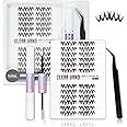 Lash Clusters Kit – LANKIZ Wispy & Fluffy Natural Eyelash Extensions, Invisible Band Individual Lashes Clusters, C+D Curl DIY Lash Extension Kit with Bond & Seal Glue for Beginners (Floral)