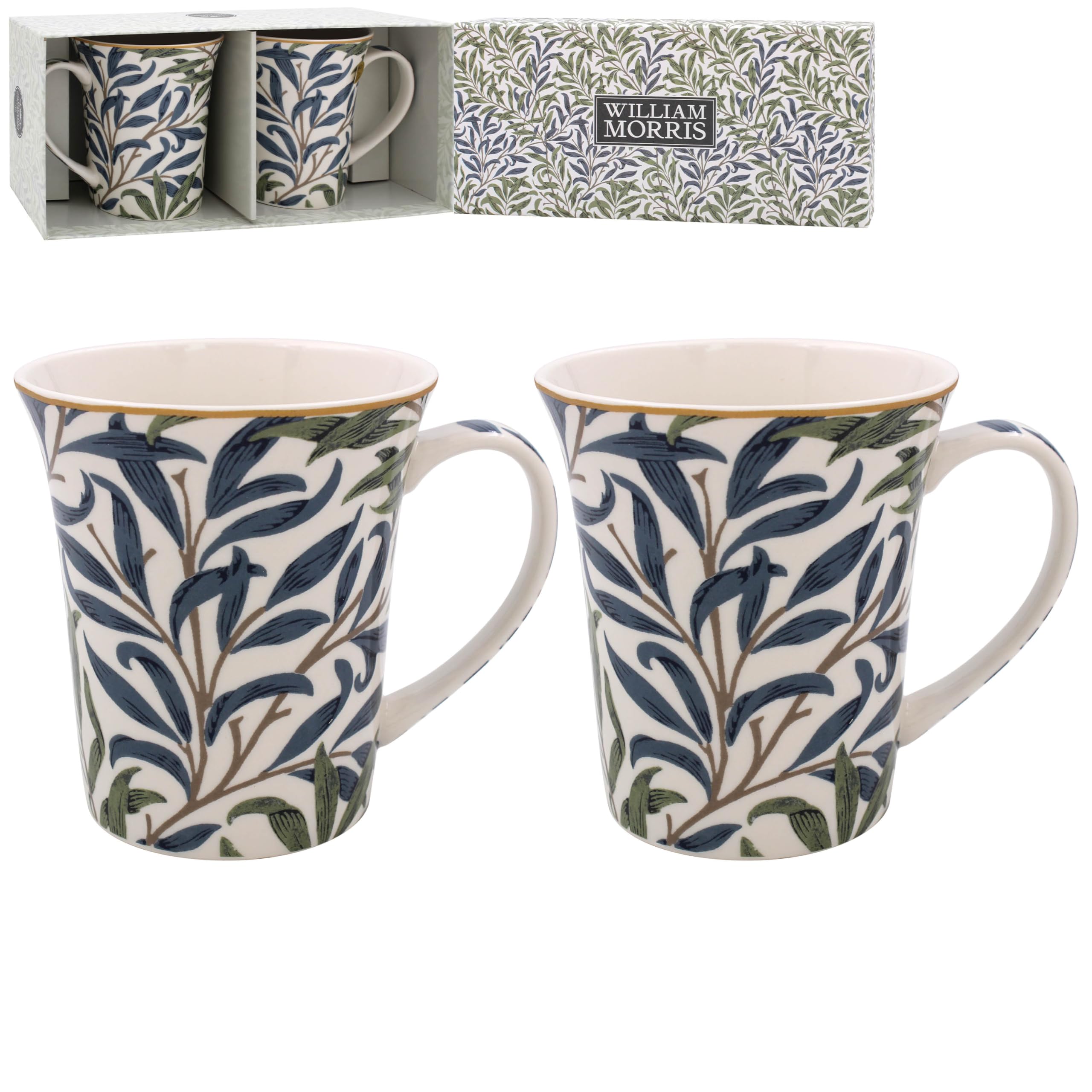 Lesser & Pavey British Designed Willow Bough Coffee Mug | Ceramic Coffee Mugs for Home or Work | Large Mugs for Hot Drinks | Set of 2 Tea and Coffee Cups - William Morris — image 1