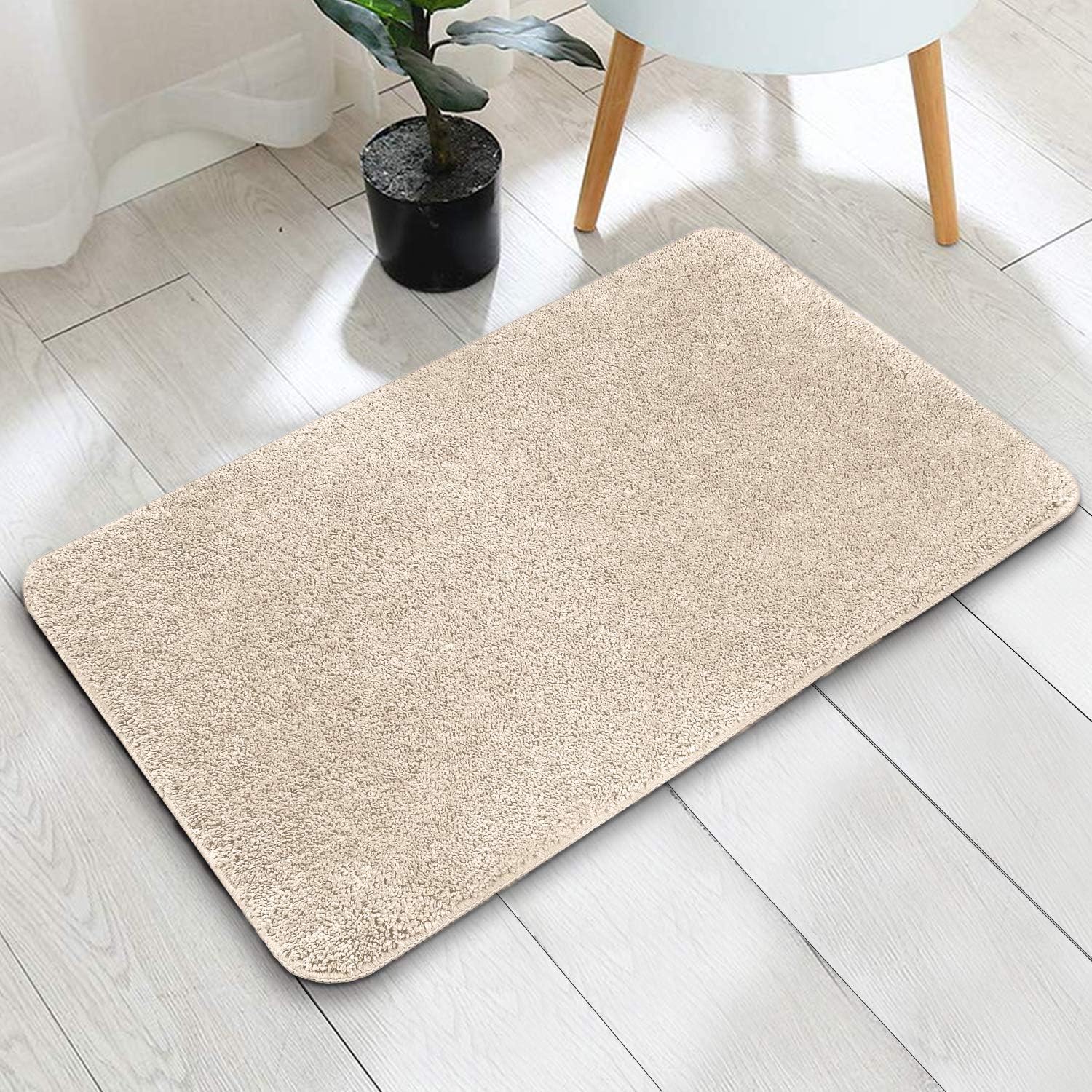 Telgoner Badematte, rutschfest Waschbar Badezimmerteppich 50X80 cm, Weiche Hochflor Badvorleger aus Chenille, Trocknend und Schimmelresistent Badteppich für Badezimmer, Küche, Schnell (Beige)