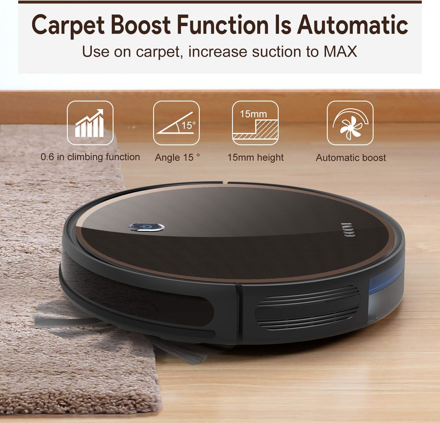 GOOVI by ONSON Robot Vacuum, 2000Pa Robotic Vacuum Cleaner (Slim) Max Suction, Quiet Multiple Cleaning Modes, Self-Charging Vacuum with Boundary Strips, for Pet Hair, Hard Floor, Medium-Pile Carpets -