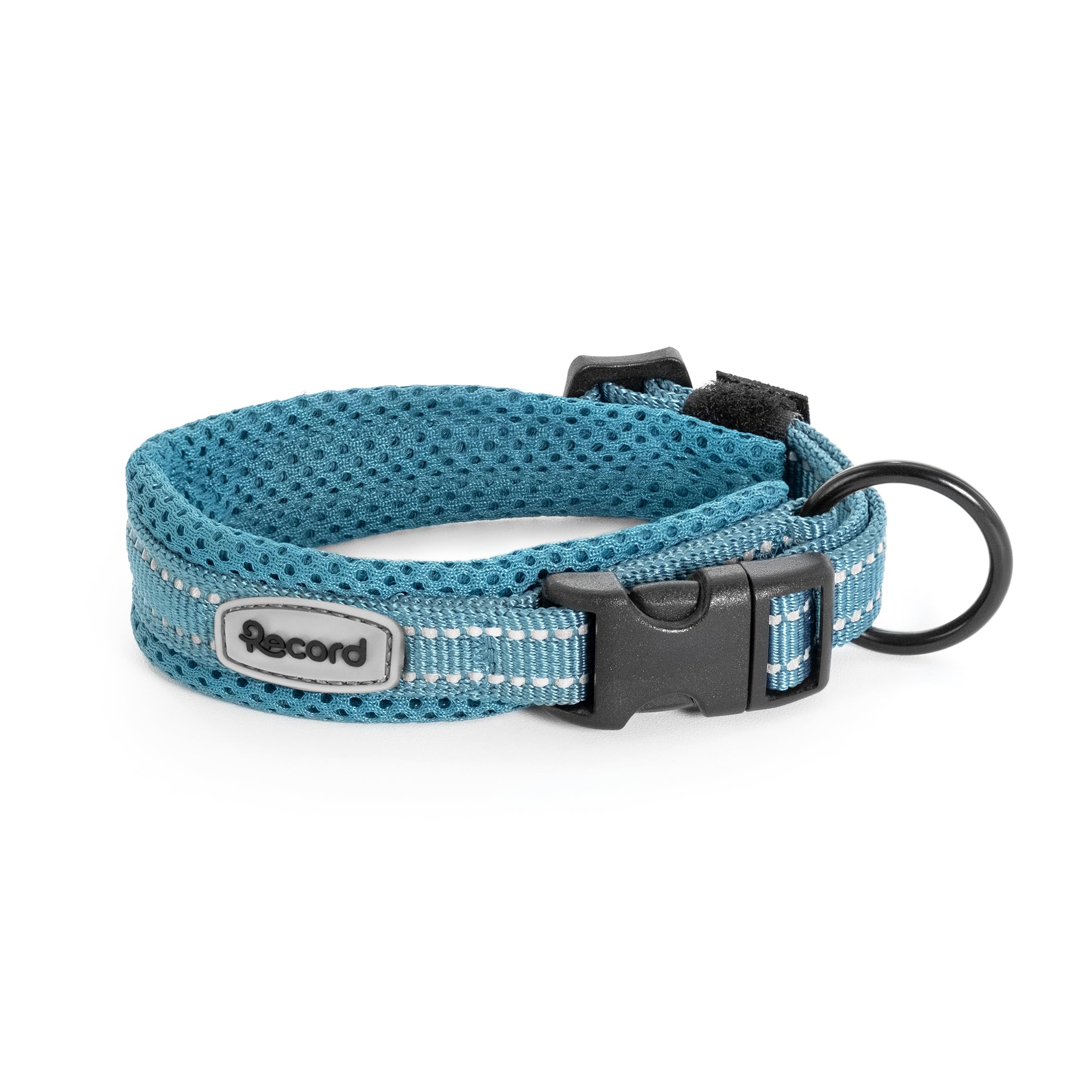 Record - Ande Dog Collar - Made of Durable Nylon - Reflective Details - Plastic Closure Clip - Blue Color - Size XL - 2.5cm - Circumference 50-55cm