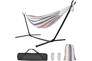 Yardlab Double Hammock 9Ft with Spreader Bar Steel Stand for Travel Beach Yard Outdoor Camping,Brown (Hammock with Stand)