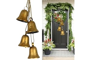 Kyoryuger Christmas Bells Set of 4 Shabby Cow Bells Christmas Bell Ornaments for Christmas Tree Christmas Wreath Hanging Decorative Bells for Doors Walls Windows Rustic Cow Bell Golden