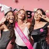 Yaomiao Hot Pink Birthday Sash Glitter Rose Pin Set Women Adult Party Decor view 6