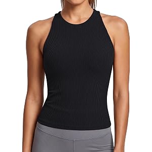 BMJL Womens Tank Tops with Built in Bras Ribbed High Neck Racerback Workout Tops for Women
