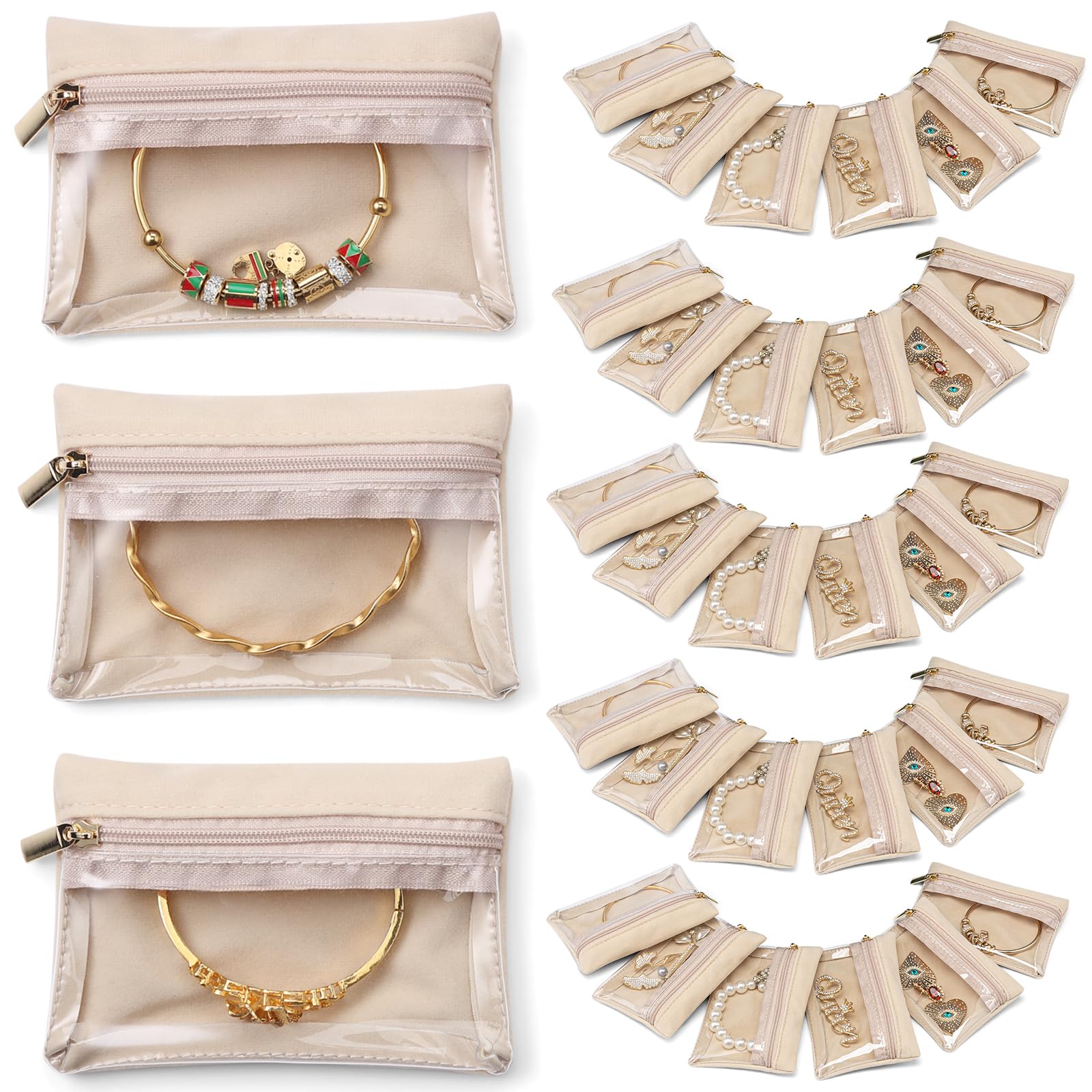 Photo 1 of Vlando Travel Jewelry Bags,Jewelry Pouch Bag, Clear velvet zipper pockets Jewelry Storage Bag Organizer Case for Traveling Women Girl Gift 33Pcs