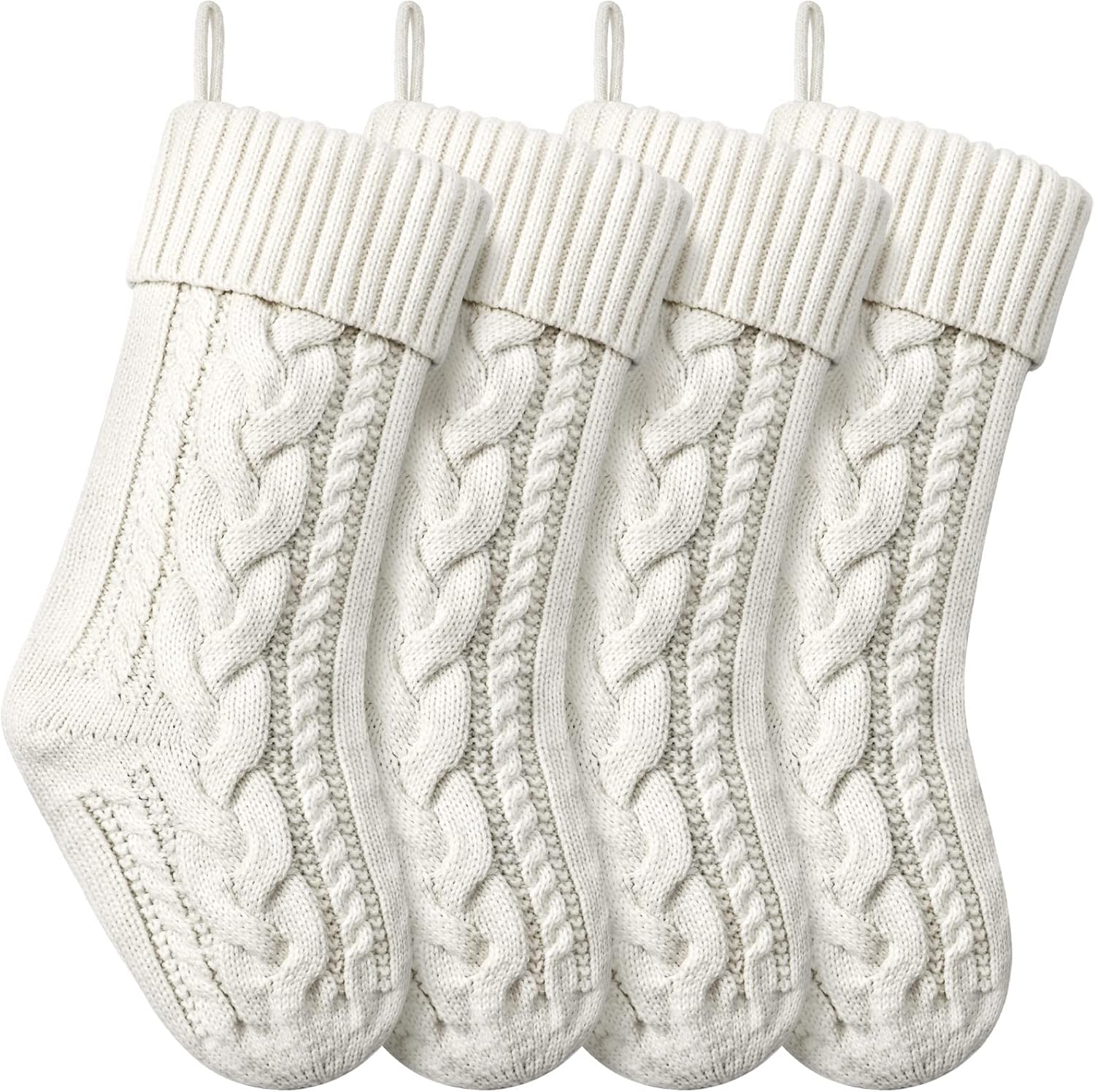 Stockings & Holders - Christmas Stockings Knitted Xmas Stockings Double-Sided 18 Inches Fireplace Stockings for Family Christmas Decoration (Ivory, 4)
