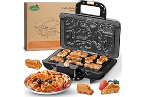 FAJIABAO Mini Waffle Maker for Kids- Car and Truck Waffle Maker with Removable Plates Waffle Iron Make 8 Fun Different Car Waffle in Minutes- Easy to Clean Electric Non-Stick Breakfast Maker Unique Gifts