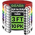 GEARit XLR Male to Female Microphone Cable (3 Feet, 10 Pack) 3-Pin Balanced Shielded Mixer, Recording Studio, Podcast - Multi