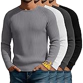Velvelhall 4 Pack Men's Thermal Shirts, Cotton Raglan Sweater Crew Neck Long Sleeve Ribbed Knit Pullover Slim Base Undershirt