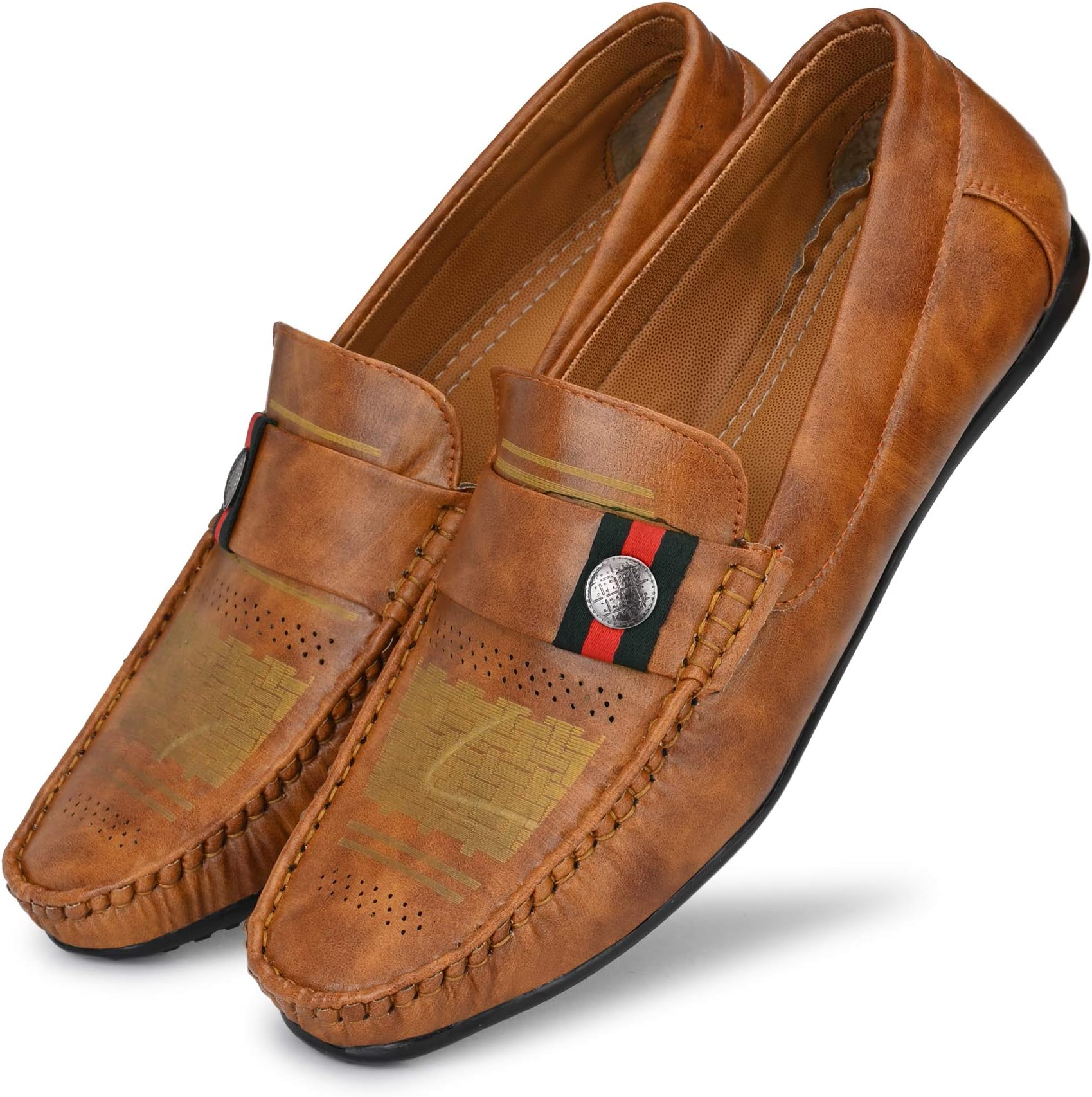 Shoe Island ® Rafale-X Leather Brown Party Slip-On Ethnic Casual Men Loafers Shoes for Men