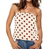 Ythomm Womens Polka Dot Tube Tops Strapless Side Slit Backless Tank Top Casual Bandeau Blouse Going Out Tank Shirt